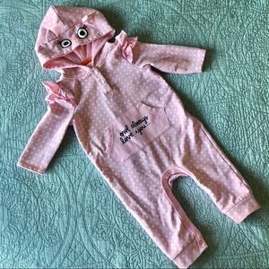 Cat & Jack Pink Polka Dot Owl Hooded Romper 3-6 mo